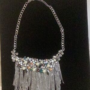 Elegant Multicolored Beaded Bling Fringe Necklace